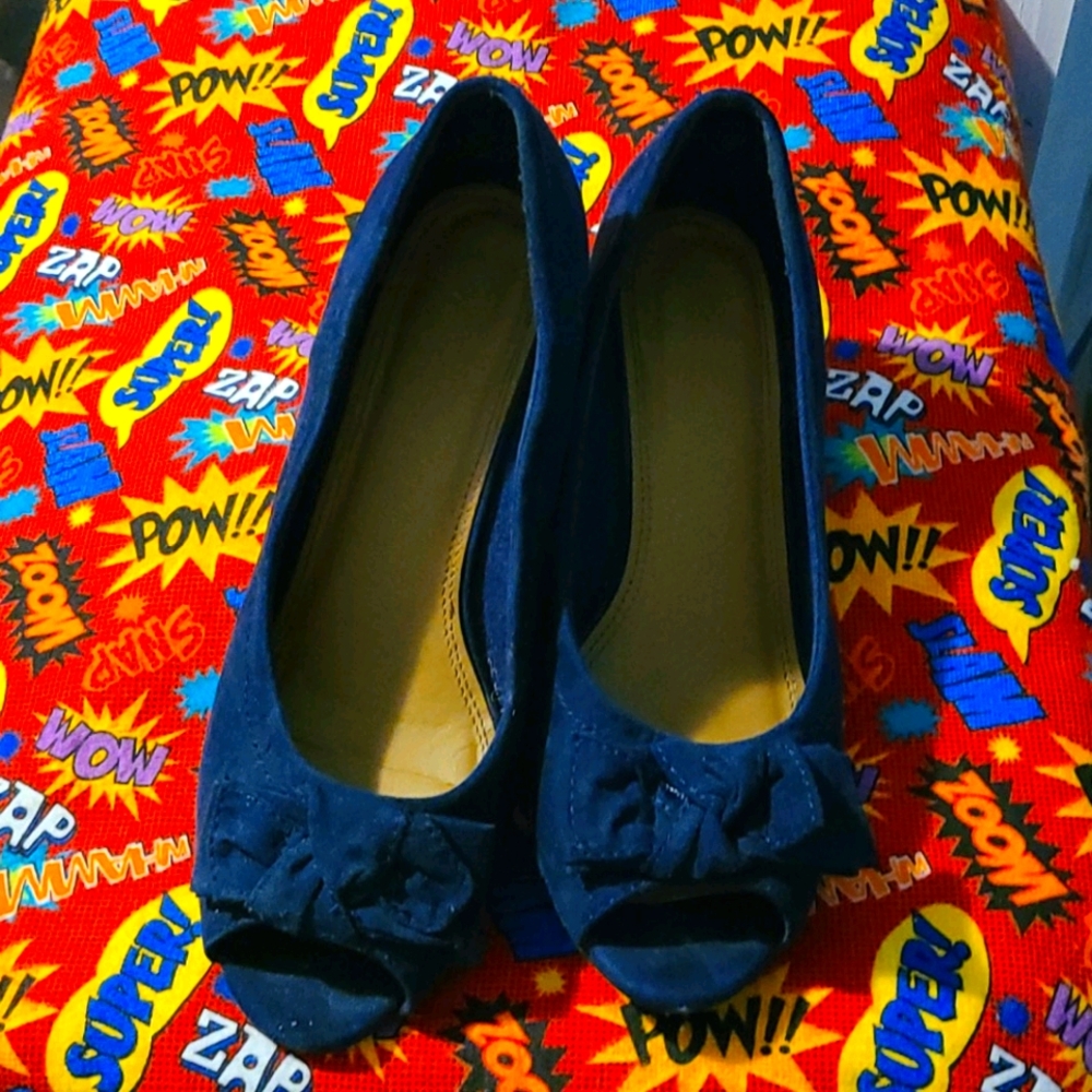 Blue suede wedges